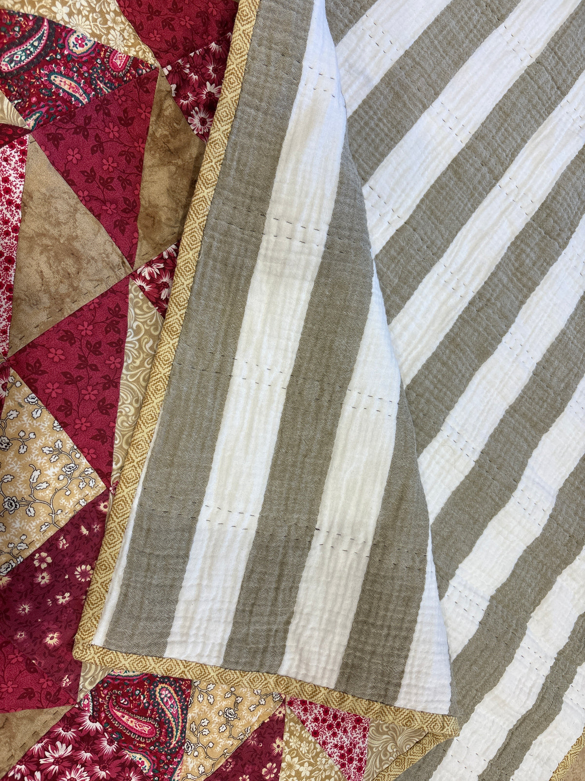 pink and brown triangle quilt