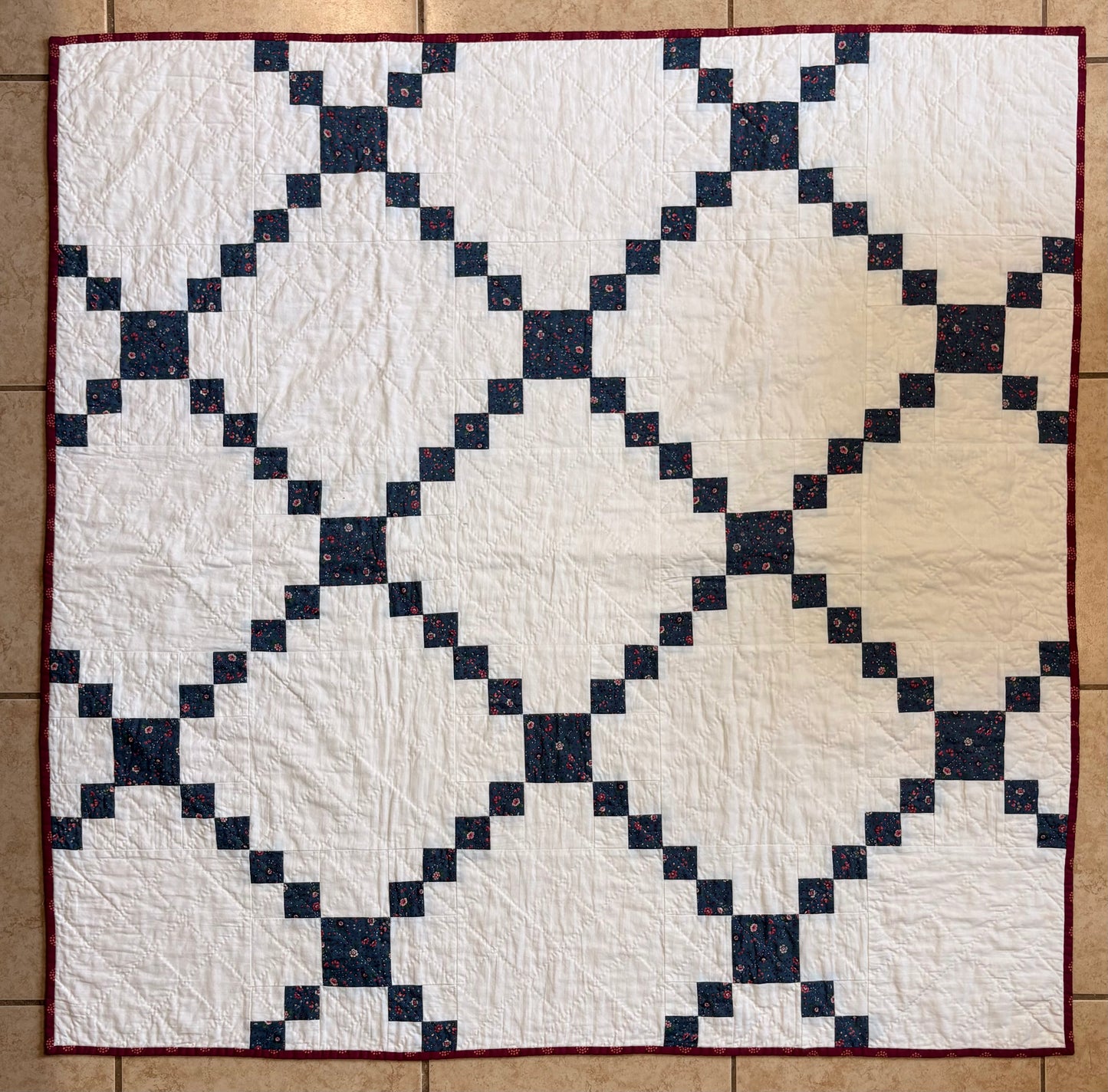 irish chain blanket—blue, white, & pink