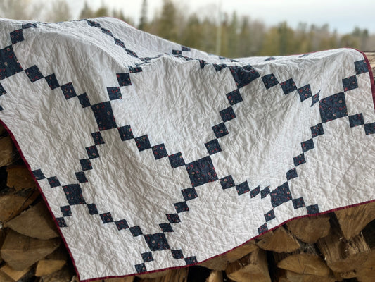 irish chain blanket—blue, white, & pink