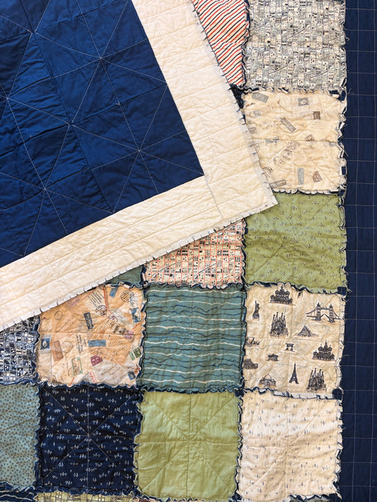 scrappy blue rag blanket