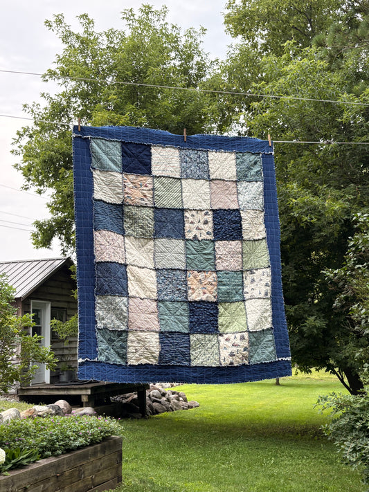 scrappy blue rag blanket
