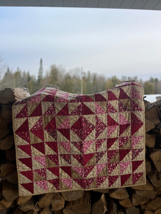 pink and brown triangle quilt