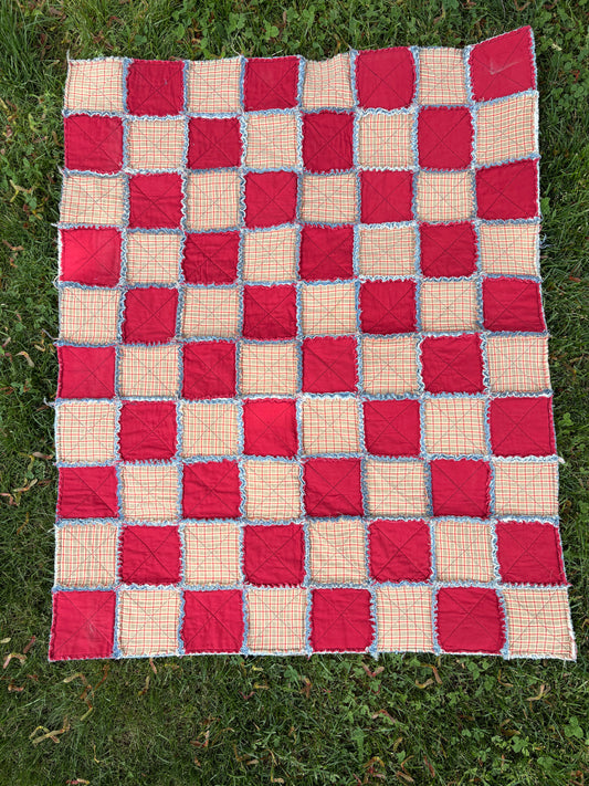red checkered jean blanket